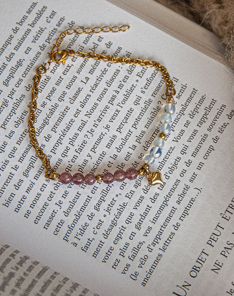 HATHOR ┃ Bracelet en acier inoxydable, Quartz Fraise et Opaline