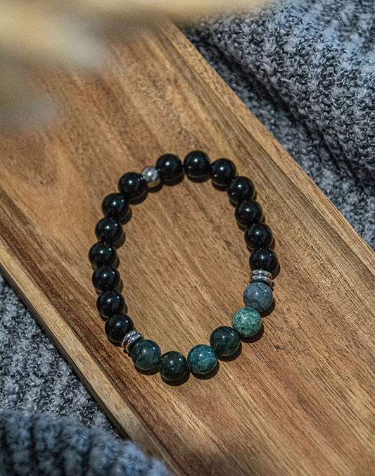 HEPHAISTOS ┃ Bracelet Onyx et Agate mousse